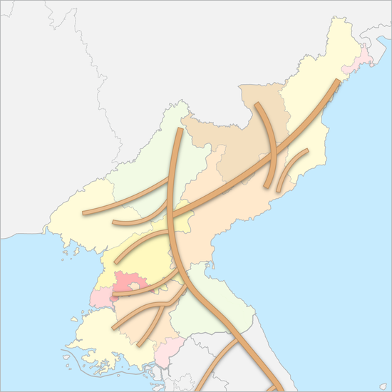 북한 산맥 지도