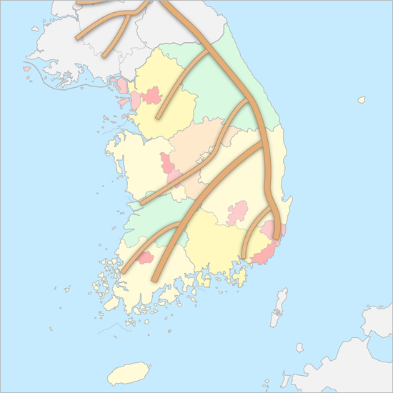대한민국 산맥 지도