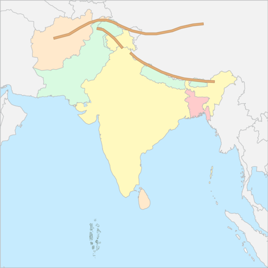 남아시아 산맥 지도