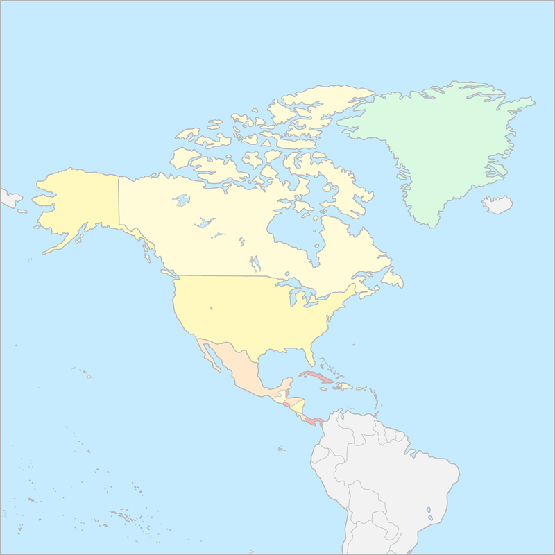 북아메리카 국가 지도