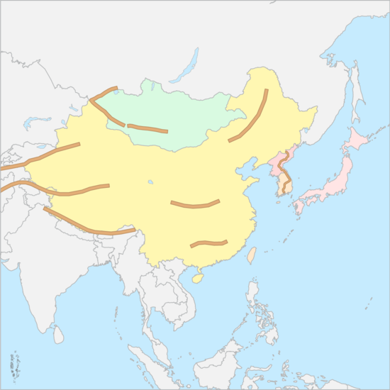 동아시아 산맥 지도